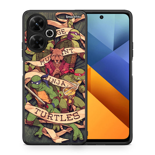 Θήκη Xiaomi Poco M6 4G Ninja Turtles από τη Smartfits με σχέδιο στο πίσω μέρος και μαύρο περίβλημα | Xiaomi Poco M6 4G Ninja Turtles case with colorful back and black bezels
