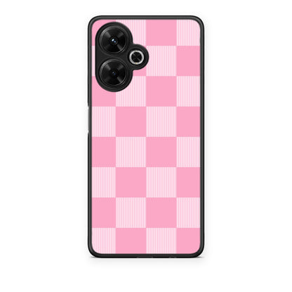 Θήκη Xiaomi Poco M6 4G Pink and White Striped Checks από τη Smartfits με σχέδιο στο πίσω μέρος και μαύρο περίβλημα | Xiaomi Poco M6 4G Pink and White Striped Checks case with colorful back and black bezels