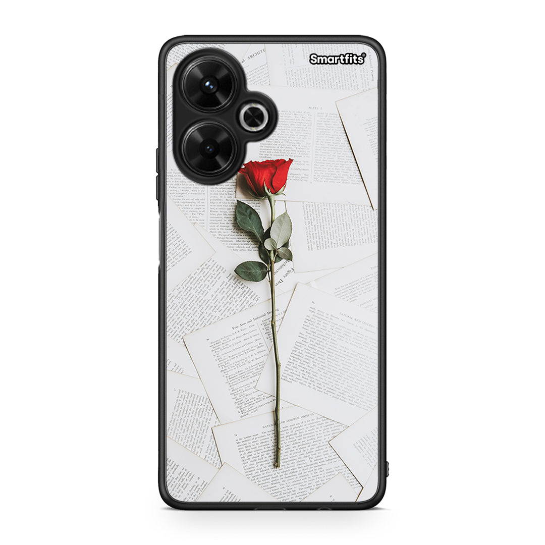 Xiaomi Poco M6 4G Red Rose θήκη από τη Smartfits με σχέδιο στο πίσω μέρος και μαύρο περίβλημα | Smartphone case with colorful back and black bezels by Smartfits