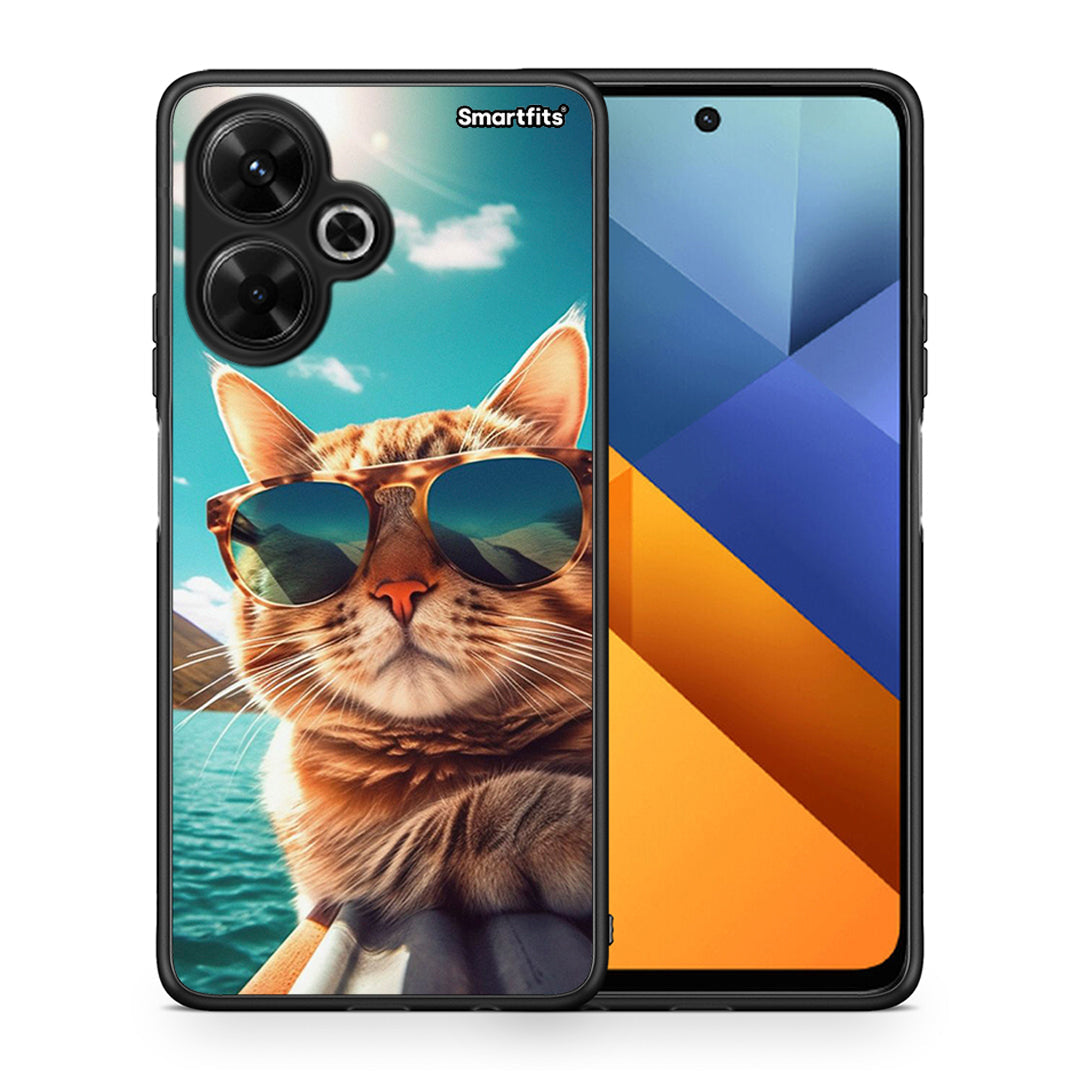 Θήκη Xiaomi Poco M6 4G Summer Cat από τη Smartfits με σχέδιο στο πίσω μέρος και μαύρο περίβλημα | Xiaomi Poco M6 4G Summer Cat case with colorful back and black bezels