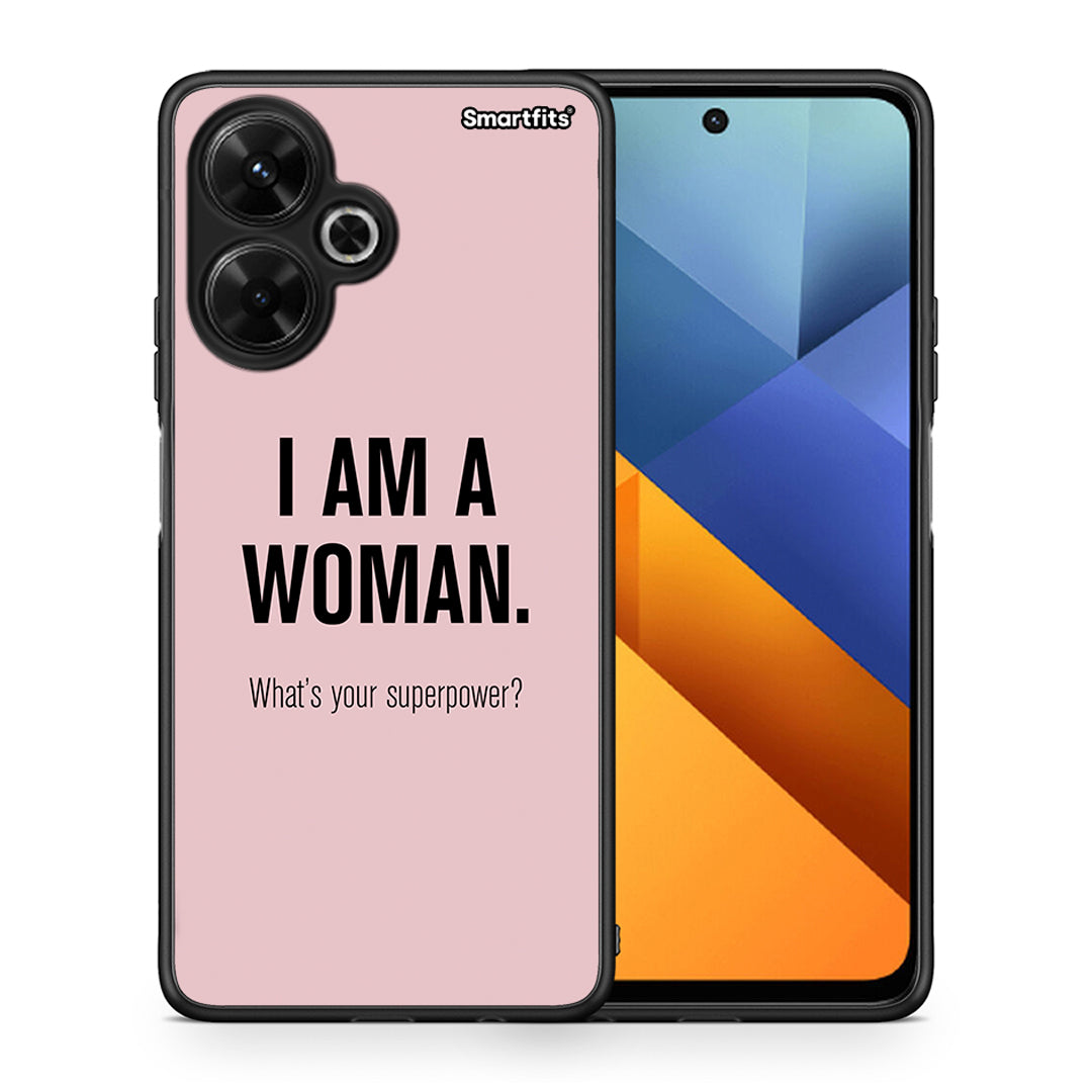 Θήκη Xiaomi Poco M6 4G Superpower Woman από τη Smartfits με σχέδιο στο πίσω μέρος και μαύρο περίβλημα | Xiaomi Poco M6 4G Superpower Woman case with colorful back and black bezels