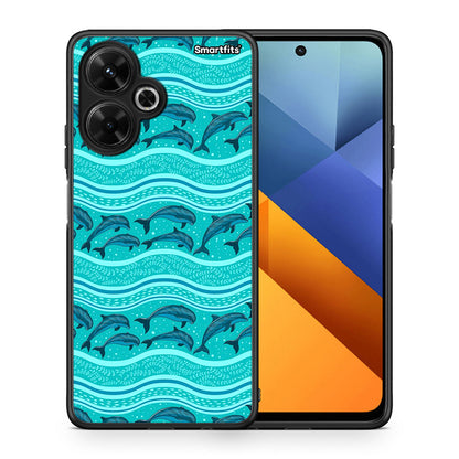 Θήκη Xiaomi Poco M6 4G Swimming Dolphins από τη Smartfits με σχέδιο στο πίσω μέρος και μαύρο περίβλημα | Xiaomi Poco M6 4G Swimming Dolphins case with colorful back and black bezels