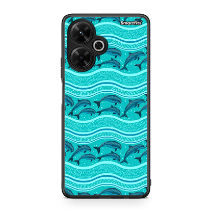 Xiaomi Poco M6 4G Swimming Dolphins θήκη από τη Smartfits με σχέδιο στο πίσω μέρος και μαύρο περίβλημα | Smartphone case with colorful back and black bezels by Smartfits