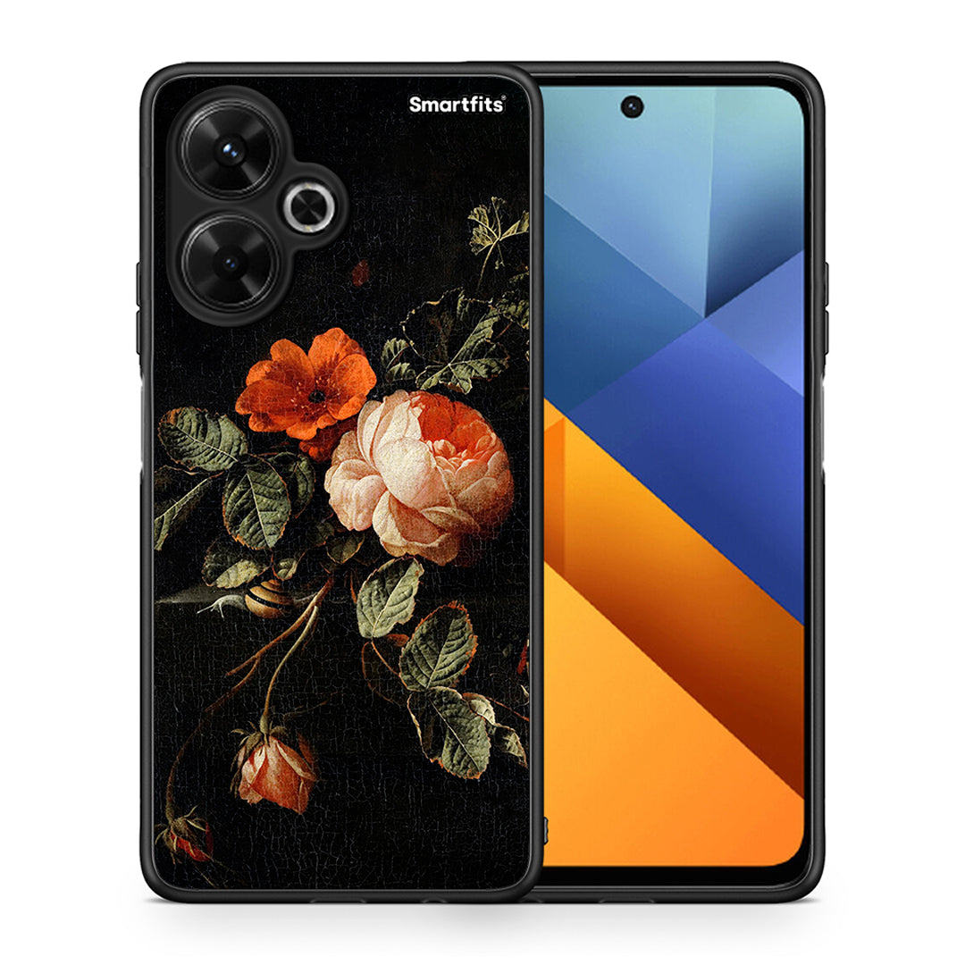 Θήκη Xiaomi Poco M6 4G Vintage Roses από τη Smartfits με σχέδιο στο πίσω μέρος και μαύρο περίβλημα | Xiaomi Poco M6 4G Vintage Roses case with colorful back and black bezels