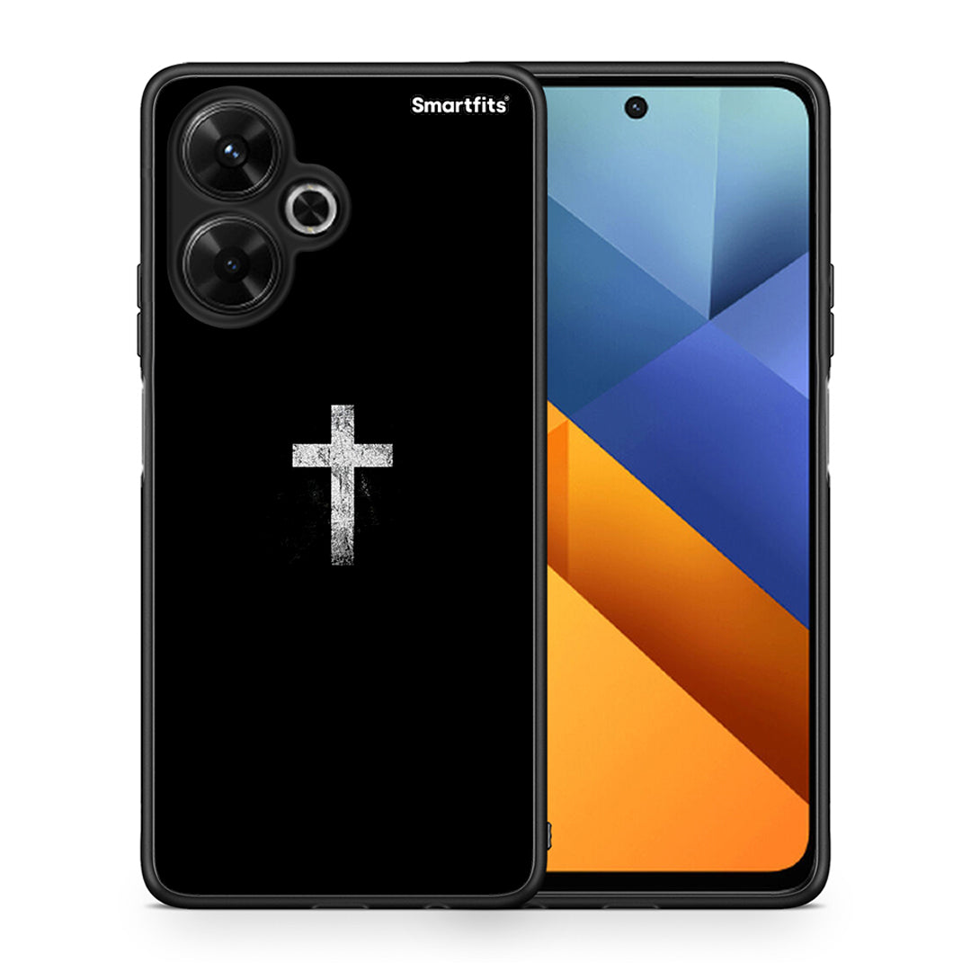 Θήκη Xiaomi Poco M6 4G White Cross από τη Smartfits με σχέδιο στο πίσω μέρος και μαύρο περίβλημα | Xiaomi Poco M6 4G White Cross case with colorful back and black bezels