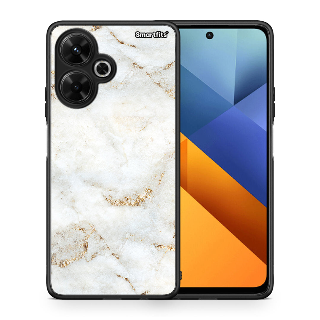 Θήκη Xiaomi Poco M6 4G White Gold Marble από τη Smartfits με σχέδιο στο πίσω μέρος και μαύρο περίβλημα | Xiaomi Poco M6 4G White Gold Marble case with colorful back and black bezels