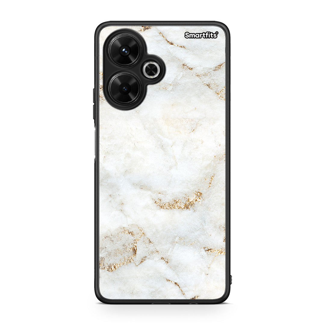 Xiaomi Poco M6 4G White Gold Marble θήκη από τη Smartfits με σχέδιο στο πίσω μέρος και μαύρο περίβλημα | Smartphone case with colorful back and black bezels by Smartfits