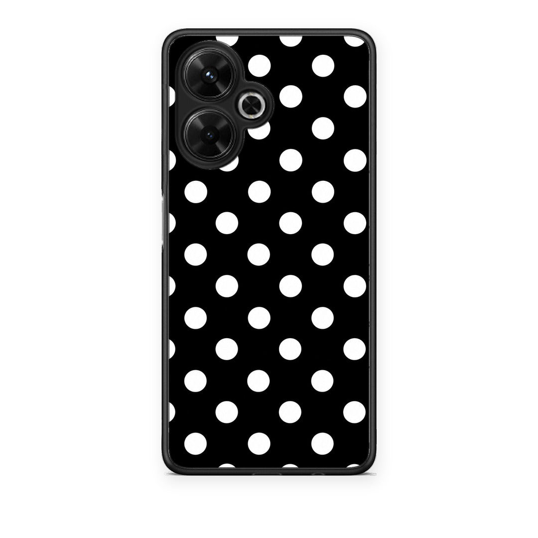 Θήκη Xiaomi Poco M6 4G White Polka Dots on Black από τη Smartfits με σχέδιο στο πίσω μέρος και μαύρο περίβλημα | Xiaomi Poco M6 4G White Polka Dots on Black case with colorful back and black bezels