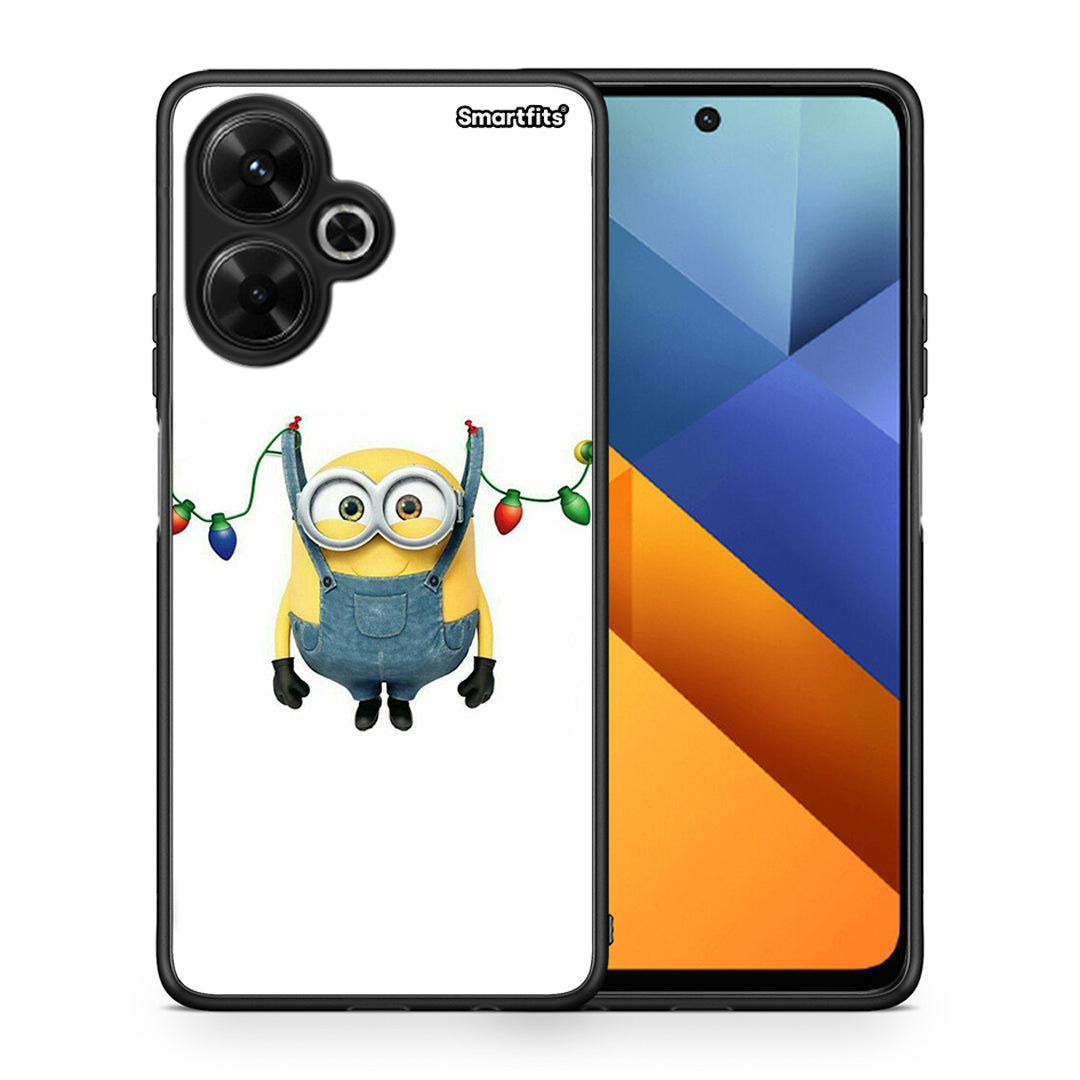 Θήκη Xiaomi Poco M6 4G Xmas Minion Lights από τη Smartfits με σχέδιο στο πίσω μέρος και μαύρο περίβλημα | Xiaomi Poco M6 4G Xmas Minion Lights case with colorful back and black bezels