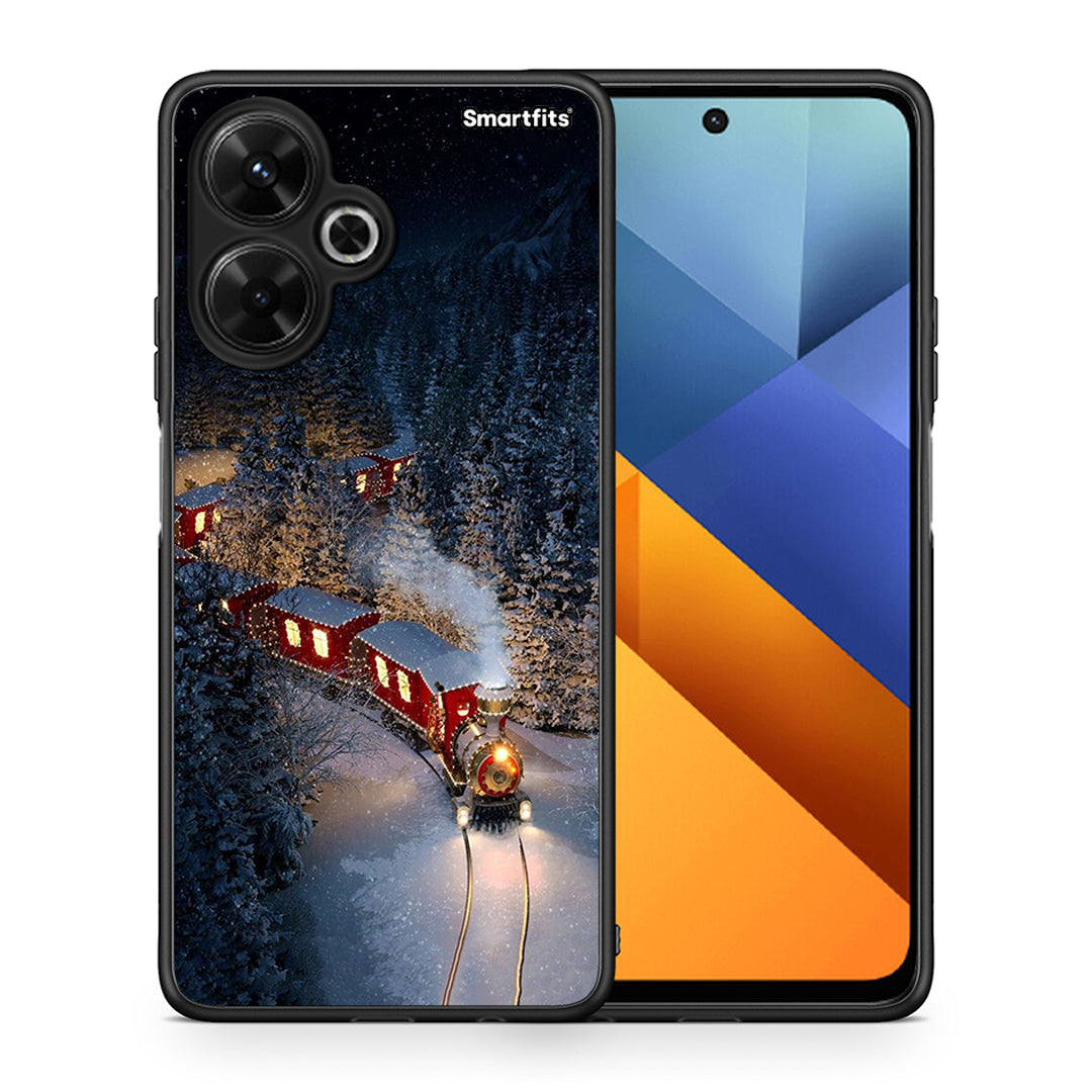 Θήκη Xiaomi Poco M6 4G Xmas Train από τη Smartfits με σχέδιο στο πίσω μέρος και μαύρο περίβλημα | Xiaomi Poco M6 4G Xmas Train case with colorful back and black bezels