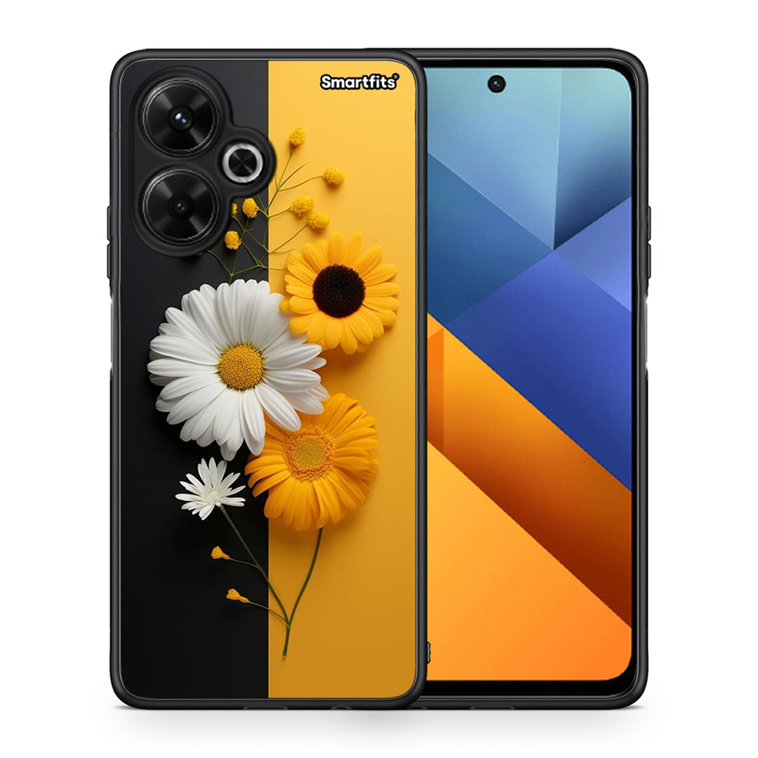 Θήκη Xiaomi Poco M6 4G Yellow Daisies από τη Smartfits με σχέδιο στο πίσω μέρος και μαύρο περίβλημα | Xiaomi Poco M6 4G Yellow Daisies case with colorful back and black bezels