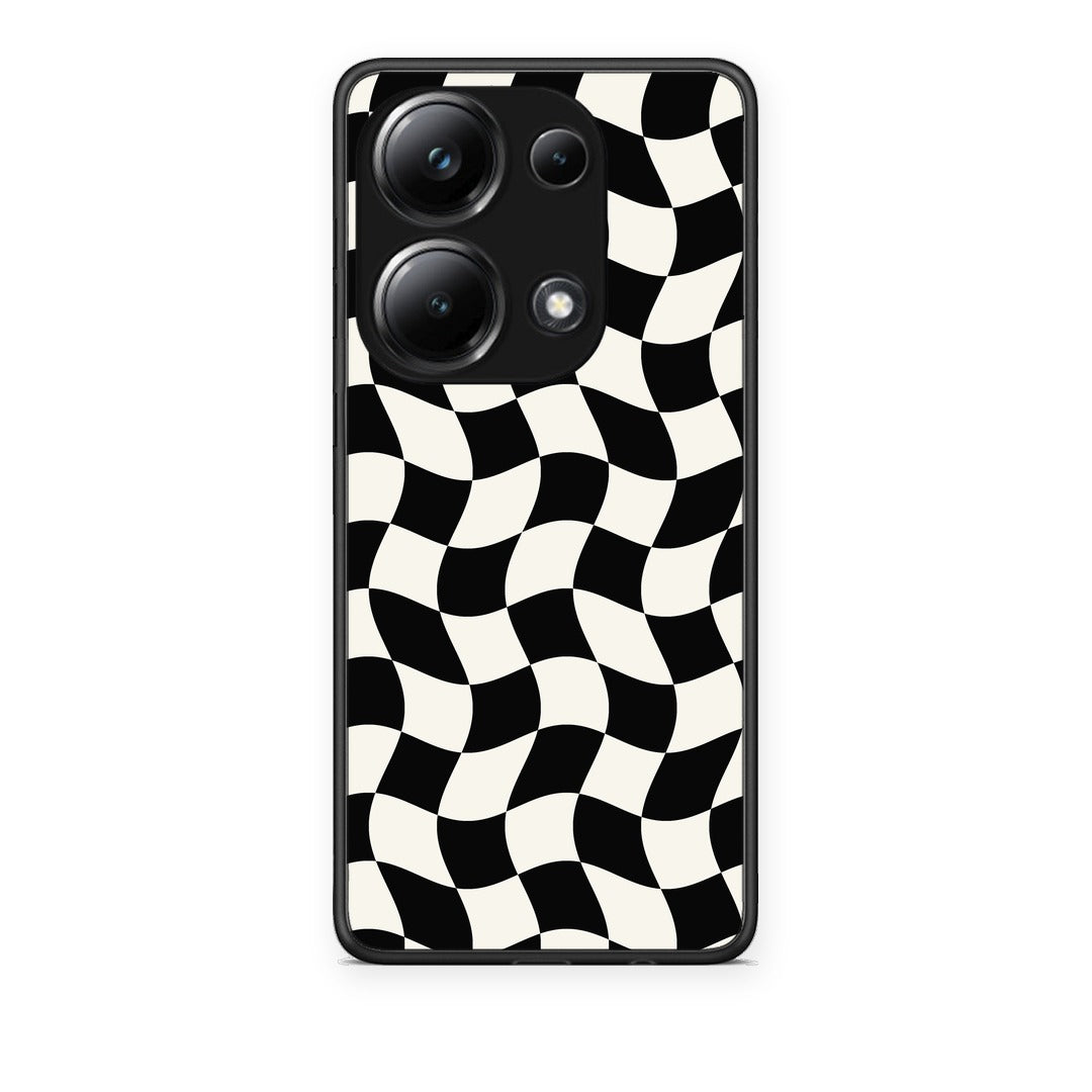 Θήκη Xiaomi Poco M6 Pro Black and Cream Wavy Checkerboard από τη Smartfits με σχέδιο στο πίσω μέρος και μαύρο περίβλημα | Xiaomi Poco M6 Pro Black and Cream Wavy Checkerboard case with colorful back and black bezels
