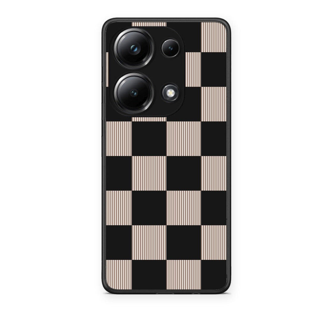 Θήκη Xiaomi Poco M6 Pro Black and Taupe Striped Checks από τη Smartfits με σχέδιο στο πίσω μέρος και μαύρο περίβλημα | Xiaomi Poco M6 Pro Black and Taupe Striped Checks case with colorful back and black bezels