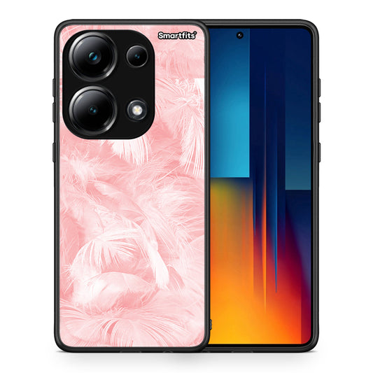 Θήκη Xiaomi Redmi Note 13 Pro 4G Pink Feather Boho από τη Smartfits με σχέδιο στο πίσω μέρος και μαύρο περίβλημα | Xiaomi Redmi Note 13 Pro 4G Pink Feather Boho case with colorful back and black bezels