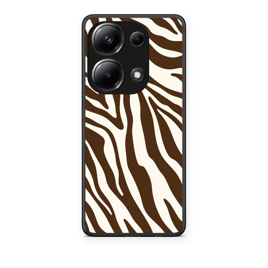 Θήκη Xiaomi Poco M6 Pro Brown and Cream Zebra Stripes από τη Smartfits με σχέδιο στο πίσω μέρος και μαύρο περίβλημα | Xiaomi Poco M6 Pro Brown and Cream Zebra Stripes case with colorful back and black bezels