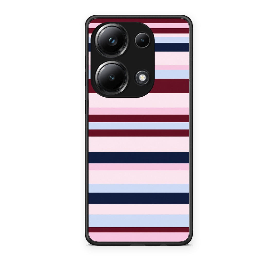 Θήκη Xiaomi Poco M6 Pro Burgundy Pink and Blue Horizontal Stripes από τη Smartfits με σχέδιο στο πίσω μέρος και μαύρο περίβλημα | Xiaomi Poco M6 Pro Burgundy Pink and Blue Horizontal Stripes case with colorful back and black bezels