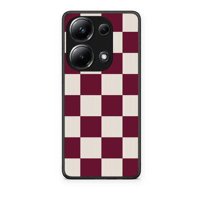 Θήκη Xiaomi Poco M6 Pro Burgundy and Cream Striped Checks από τη Smartfits με σχέδιο στο πίσω μέρος και μαύρο περίβλημα | Xiaomi Poco M6 Pro Burgundy and Cream Striped Checks case with colorful back and black bezels