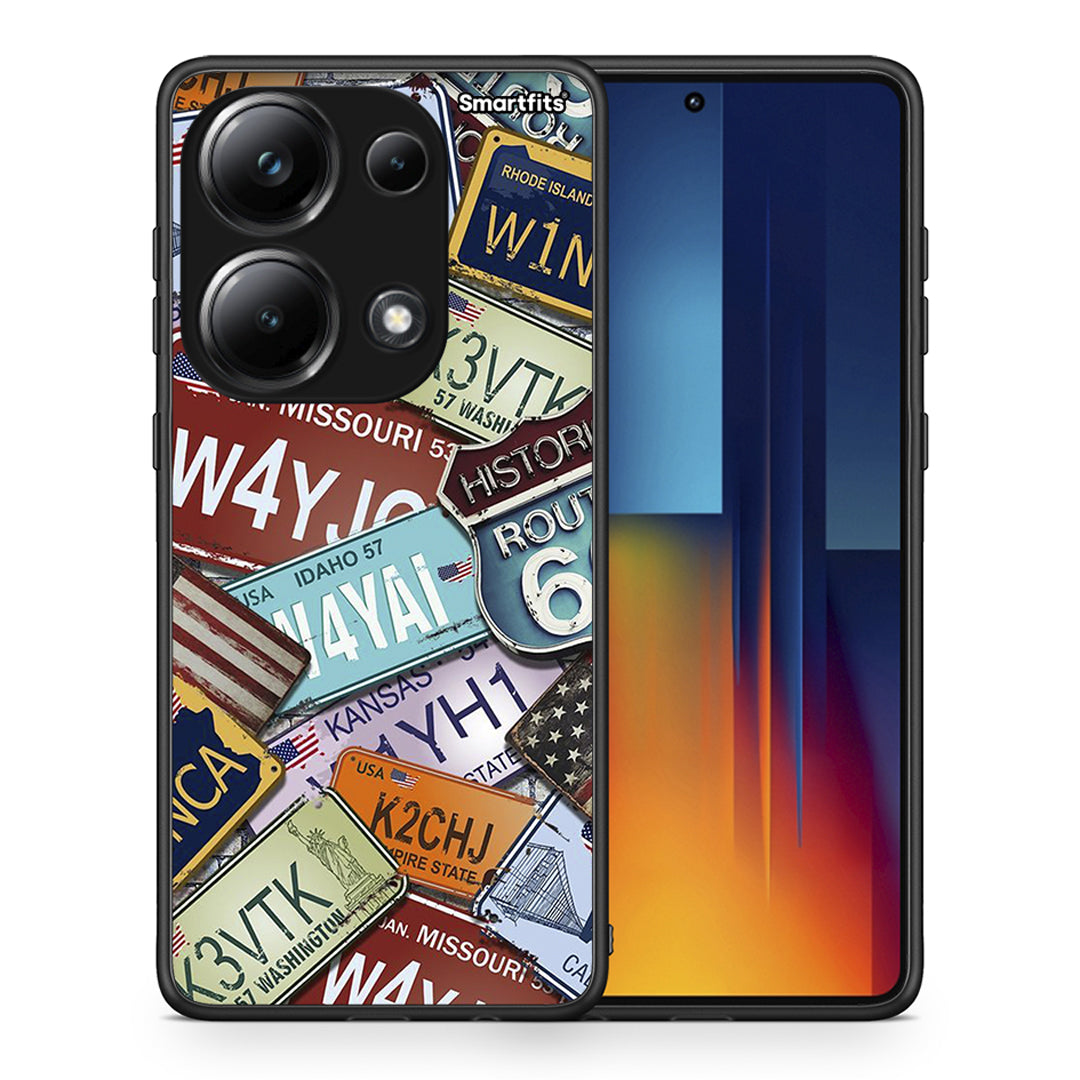 Θήκη Xiaomi Redmi Note 13 Pro 4G Car Plates από τη Smartfits με σχέδιο στο πίσω μέρος και μαύρο περίβλημα | Xiaomi Redmi Note 13 Pro 4G Car Plates case with colorful back and black bezels