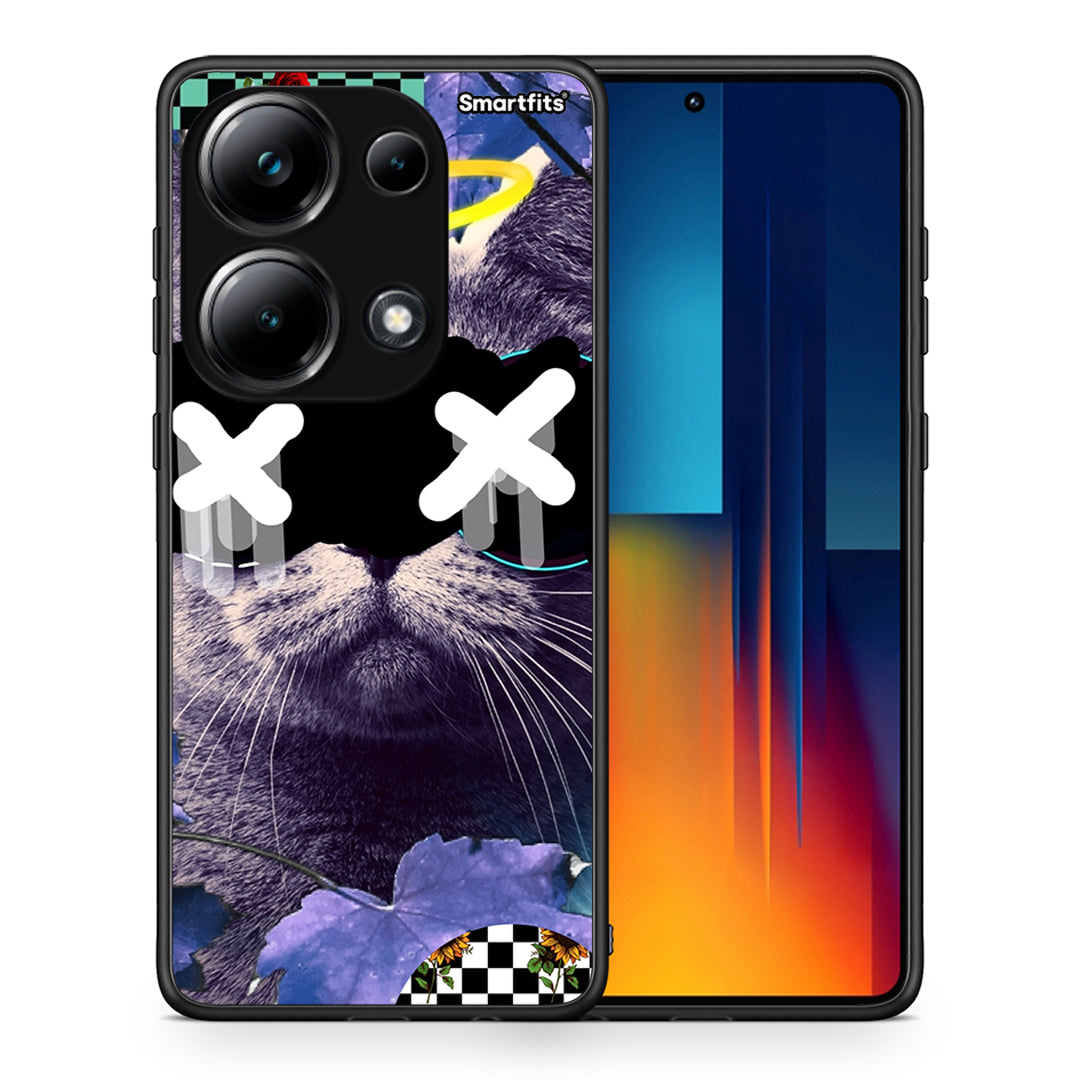 Θήκη Xiaomi Redmi Note 13 Pro 4G Cat Collage από τη Smartfits με σχέδιο στο πίσω μέρος και μαύρο περίβλημα | Xiaomi Redmi Note 13 Pro 4G Cat Collage case with colorful back and black bezels