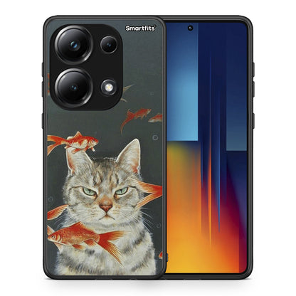 Θήκη Xiaomi Redmi Note 13 Pro 4G Cat Goldfish από τη Smartfits με σχέδιο στο πίσω μέρος και μαύρο περίβλημα | Xiaomi Redmi Note 13 Pro 4G Cat Goldfish case with colorful back and black bezels