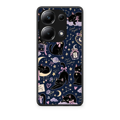 Θήκη Xiaomi Poco M6 Pro Celestial Black Cats on Navy από τη Smartfits με σχέδιο στο πίσω μέρος και μαύρο περίβλημα | Xiaomi Poco M6 Pro Celestial Black Cats on Navy case with colorful back and black bezels