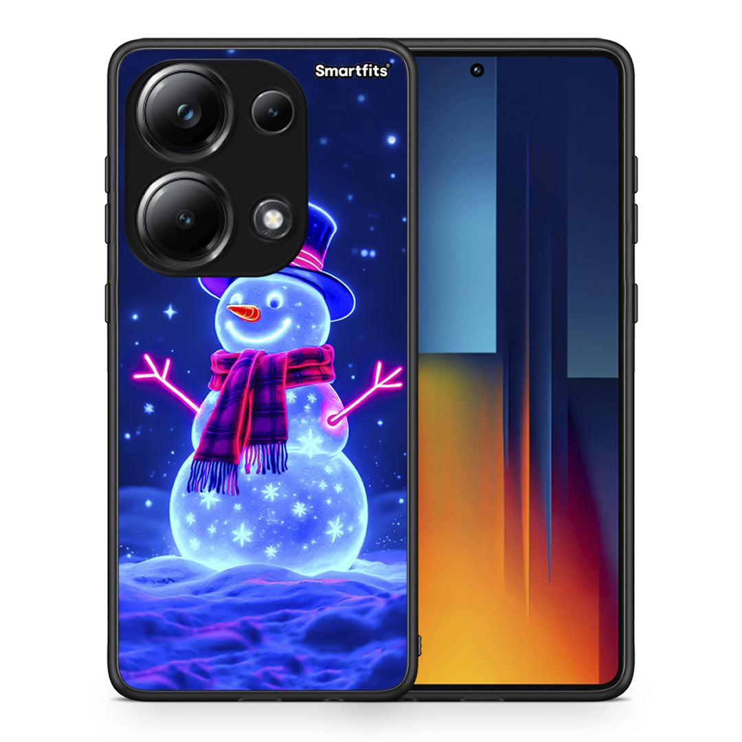 Θήκη Xiaomi Poco M6 Pro Christmas Neon Snowman από τη Smartfits με σχέδιο στο πίσω μέρος και μαύρο περίβλημα | Xiaomi Poco M6 Pro Christmas Neon Snowman case with colorful back and black bezels