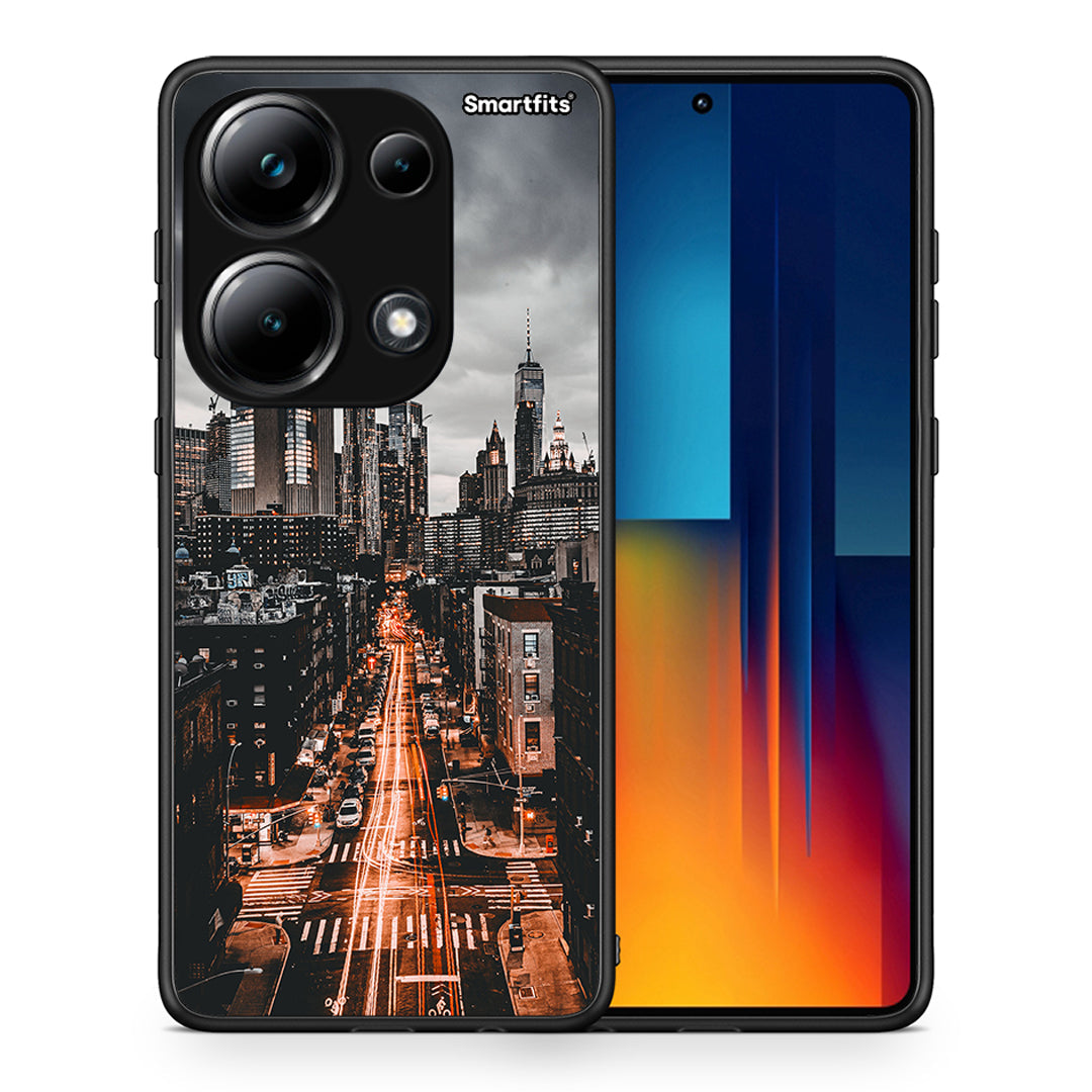 Θήκη Xiaomi Redmi Note 13 Pro 4G City Lights από τη Smartfits με σχέδιο στο πίσω μέρος και μαύρο περίβλημα | Xiaomi Redmi Note 13 Pro 4G City Lights case with colorful back and black bezels