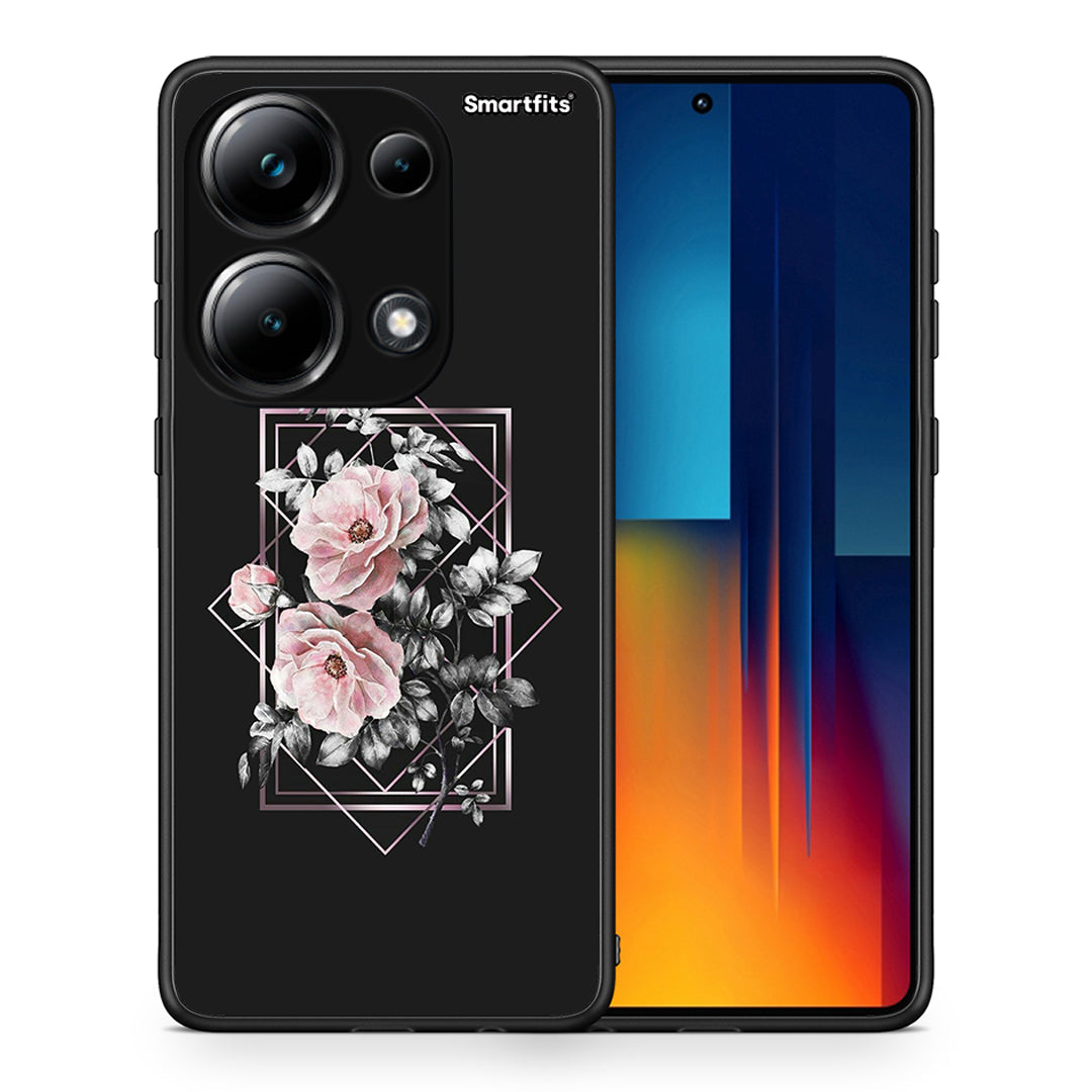 Θήκη Xiaomi Redmi Note 13 Pro 4G Frame Flower από τη Smartfits με σχέδιο στο πίσω μέρος και μαύρο περίβλημα | Xiaomi Redmi Note 13 Pro 4G Frame Flower case with colorful back and black bezels