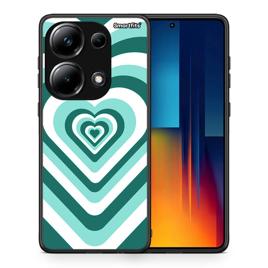 Θήκη Xiaomi Poco M6 Pro Green Hearts από τη Smartfits με σχέδιο στο πίσω μέρος και μαύρο περίβλημα | Xiaomi Poco M6 Pro Green Hearts case with colorful back and black bezels