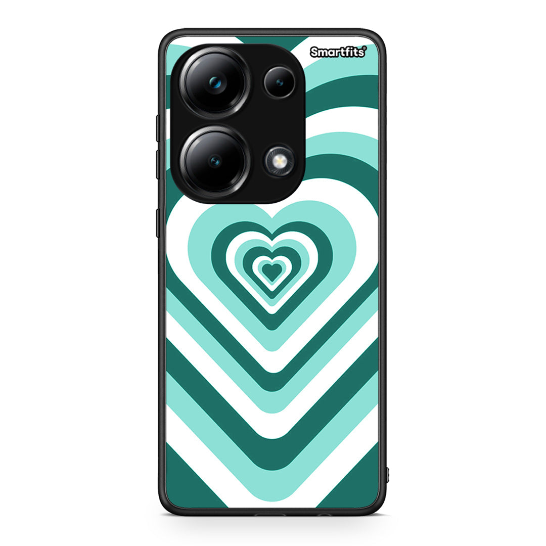 Xiaomi Poco M6 Pro Green Hearts θήκη από τη Smartfits με σχέδιο στο πίσω μέρος και μαύρο περίβλημα | Smartphone case with colorful back and black bezels by Smartfits