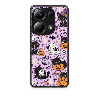 Θήκη Xiaomi Poco M6 Pro Halloween Black Cats on Lilac από τη Smartfits με σχέδιο στο πίσω μέρος και μαύρο περίβλημα | Xiaomi Poco M6 Pro Halloween Black Cats on Lilac case with colorful back and black bezels