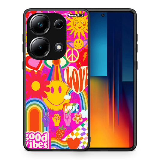 Θήκη Xiaomi Redmi Note 13 Pro 4G Hippie Love από τη Smartfits με σχέδιο στο πίσω μέρος και μαύρο περίβλημα | Xiaomi Redmi Note 13 Pro 4G Hippie Love case with colorful back and black bezels