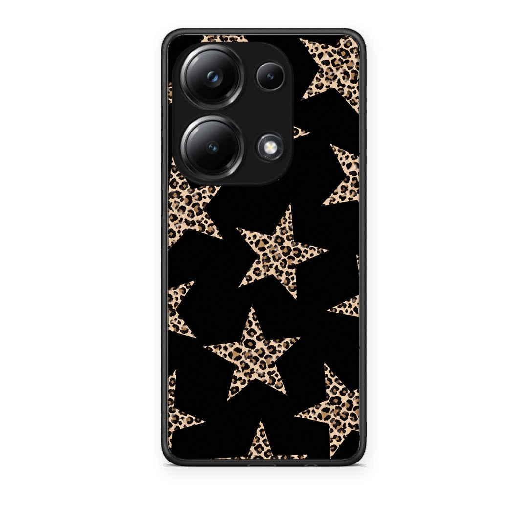 Θήκη Xiaomi Poco M6 Pro Leopard Stars on Black από τη Smartfits με σχέδιο στο πίσω μέρος και μαύρο περίβλημα | Xiaomi Poco M6 Pro Leopard Stars on Black case with colorful back and black bezels