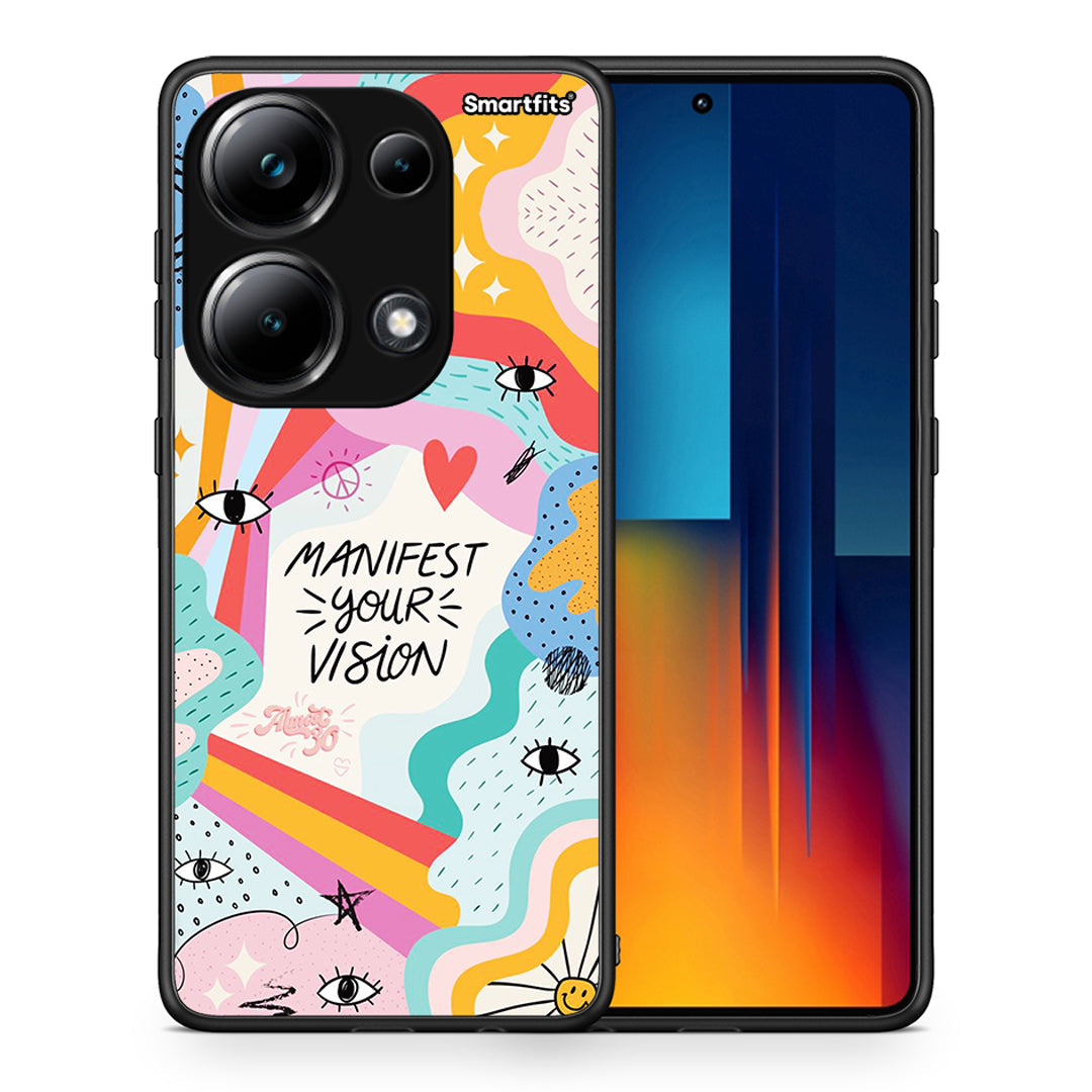 Θήκη Xiaomi Poco M6 Pro Manifest Your Vision από τη Smartfits με σχέδιο στο πίσω μέρος και μαύρο περίβλημα | Xiaomi Poco M6 Pro Manifest Your Vision case with colorful back and black bezels