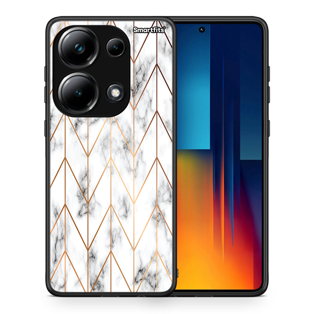 Θήκη Xiaomi Poco M6 Pro Gold Geometric Marble από τη Smartfits με σχέδιο στο πίσω μέρος και μαύρο περίβλημα | Xiaomi Poco M6 Pro Gold Geometric Marble case with colorful back and black bezels