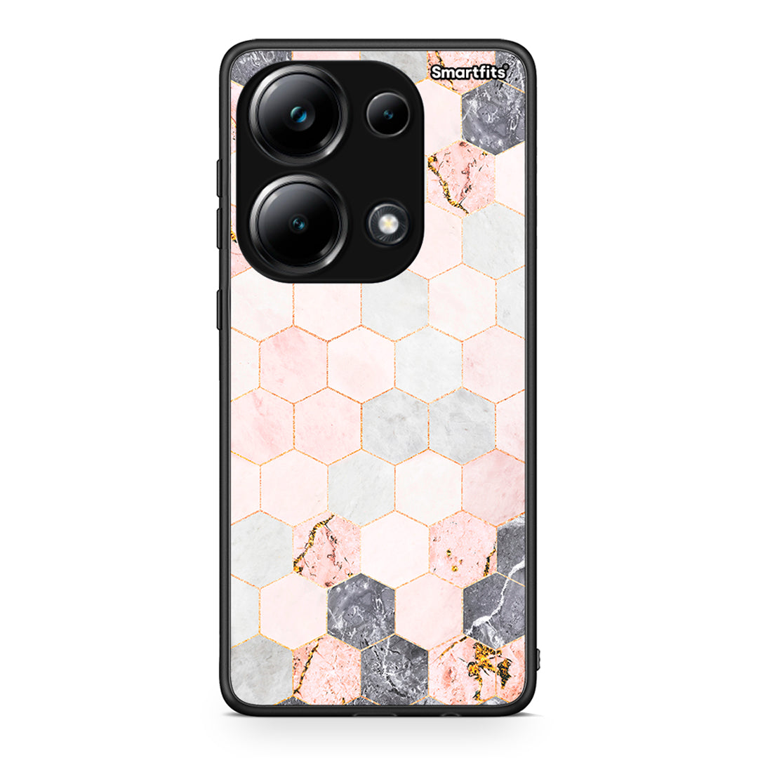 4 - Xiaomi Poco M6 Pro Hexagon Pink Marble case, cover, bumper