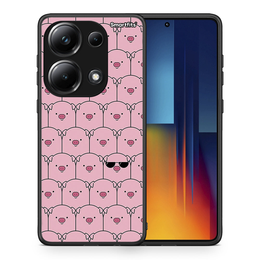 Θήκη Xiaomi Redmi Note 13 Pro 4G Pig Glasses από τη Smartfits με σχέδιο στο πίσω μέρος και μαύρο περίβλημα | Xiaomi Redmi Note 13 Pro 4G Pig Glasses case with colorful back and black bezels