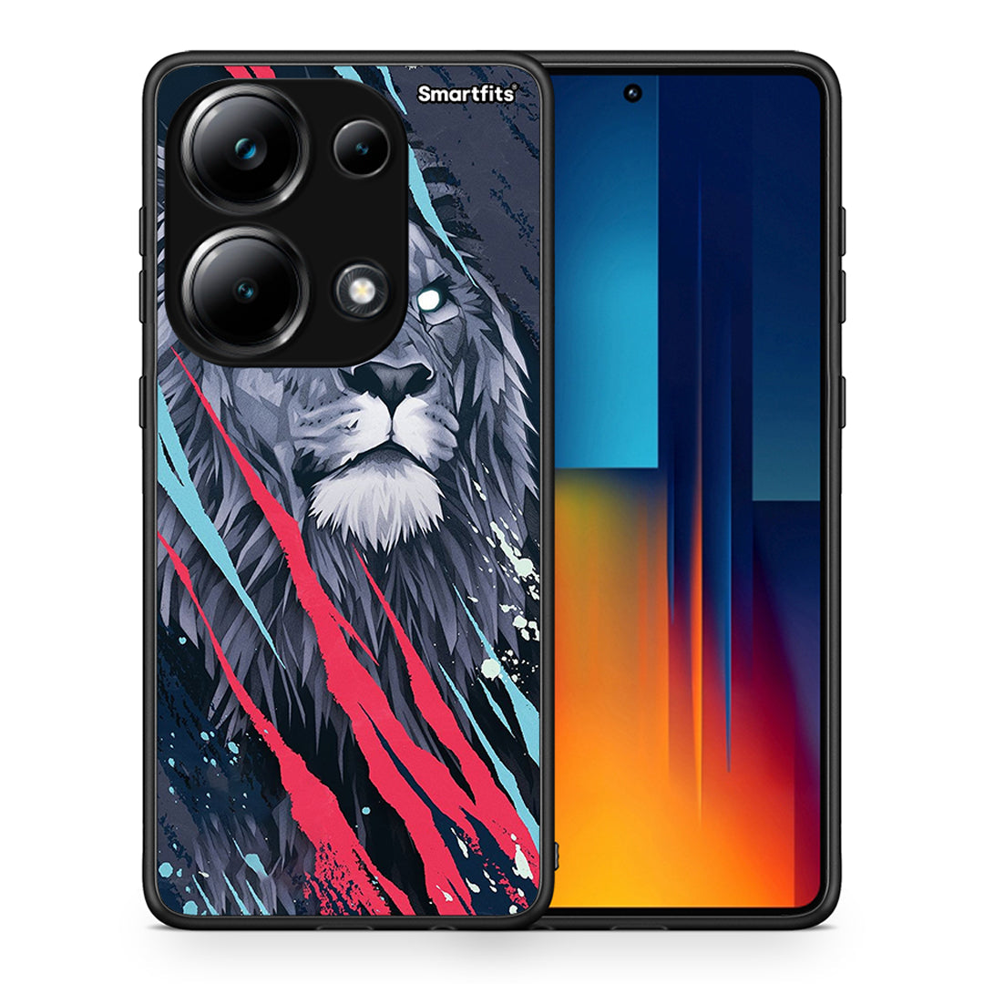 Θήκη Xiaomi Redmi Note 13 Pro 4G Lion Designer PopArt από τη Smartfits με σχέδιο στο πίσω μέρος και μαύρο περίβλημα | Xiaomi Redmi Note 13 Pro 4G Lion Designer PopArt case with colorful back and black bezels