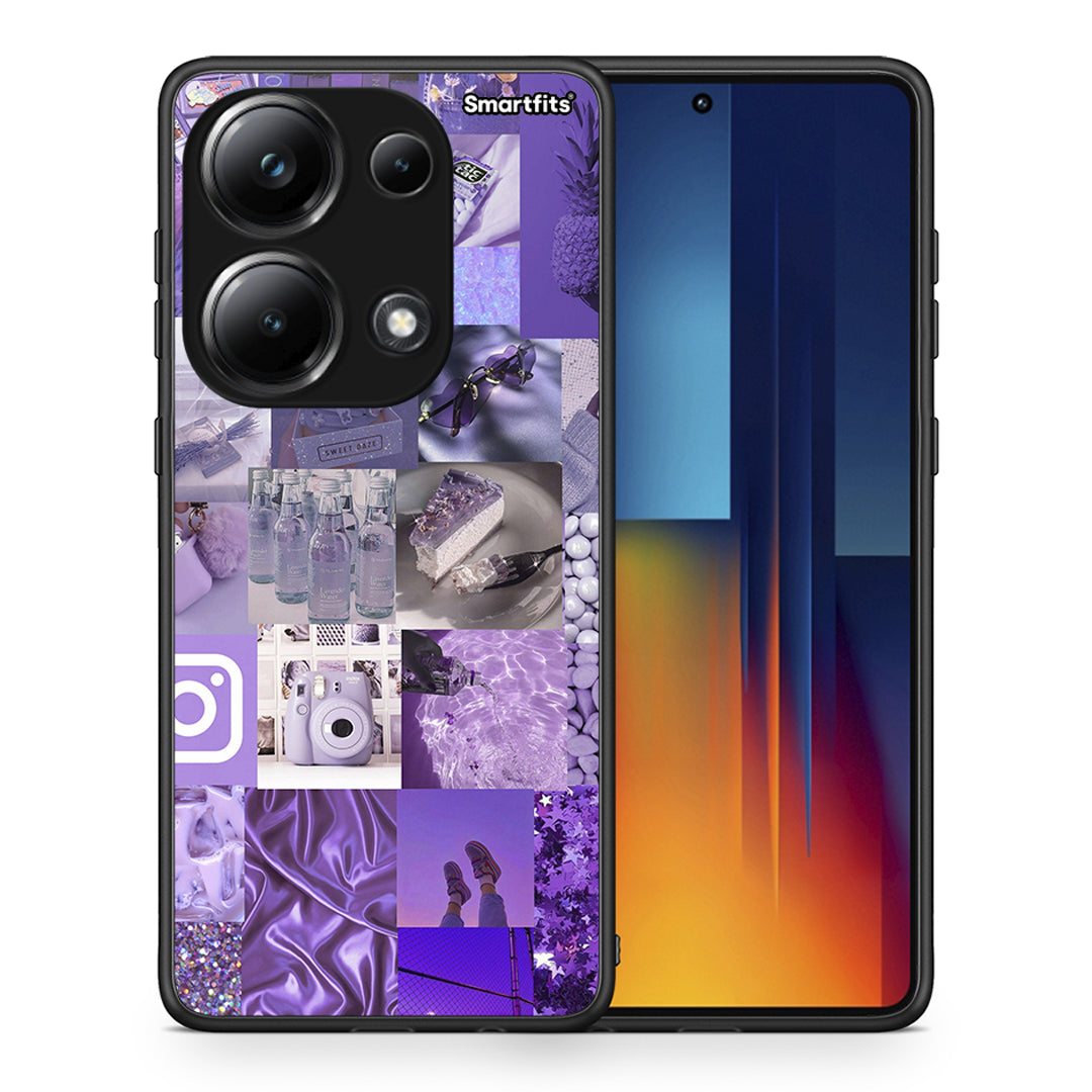 Θήκη Xiaomi Redmi Note 13 Pro 4G Purple Aesthetic Collage από τη Smartfits με σχέδιο στο πίσω μέρος και μαύρο περίβλημα | Xiaomi Redmi Note 13 Pro 4G Purple Aesthetic Collage case with colorful back and black bezels