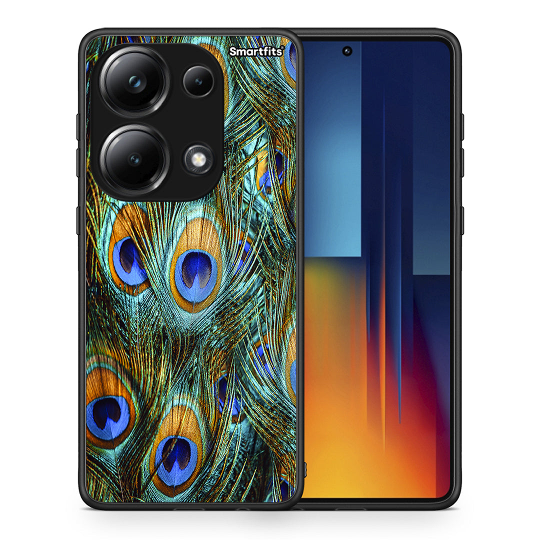 Θήκη Xiaomi Poco M6 Pro Real Peacock Feathers από τη Smartfits με σχέδιο στο πίσω μέρος και μαύρο περίβλημα | Xiaomi Poco M6 Pro Real Peacock Feathers case with colorful back and black bezels