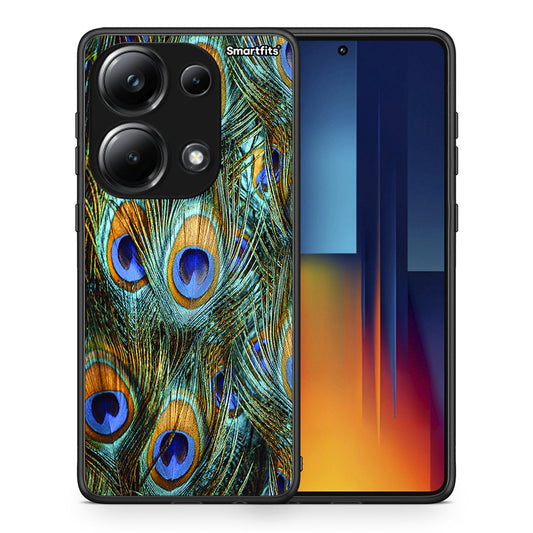 Θήκη Xiaomi Poco M6 Pro Real Peacock Feathers από τη Smartfits με σχέδιο στο πίσω μέρος και μαύρο περίβλημα | Xiaomi Poco M6 Pro Real Peacock Feathers case with colorful back and black bezels