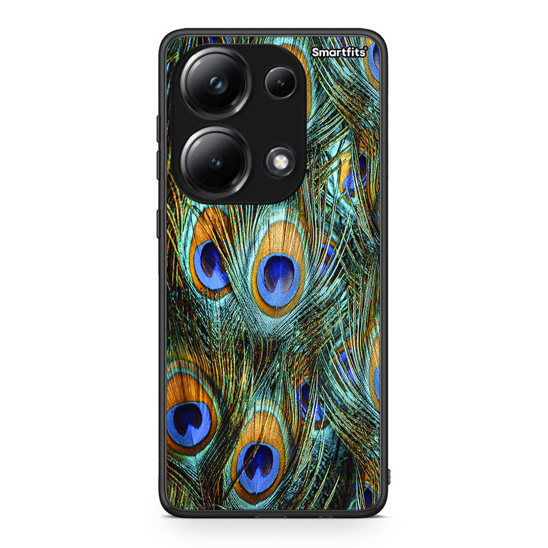Xiaomi Poco M6 Pro Real Peacock Feathers θήκη από τη Smartfits με σχέδιο στο πίσω μέρος και μαύρο περίβλημα | Smartphone case with colorful back and black bezels by Smartfits