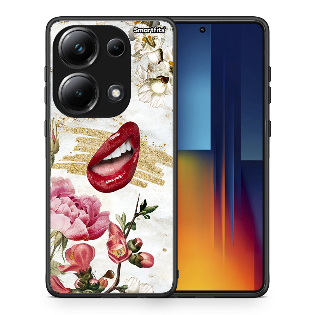 Θήκη Xiaomi Redmi Note 13 Pro 4G Red Lips από τη Smartfits με σχέδιο στο πίσω μέρος και μαύρο περίβλημα | Xiaomi Redmi Note 13 Pro 4G Red Lips case with colorful back and black bezels