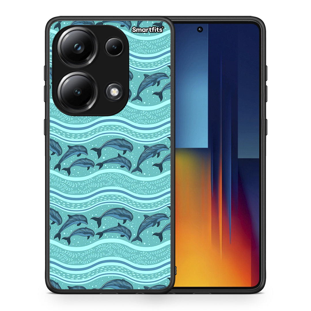 Θήκη Xiaomi Poco M6 Pro Swimming Dolphins από τη Smartfits με σχέδιο στο πίσω μέρος και μαύρο περίβλημα | Xiaomi Poco M6 Pro Swimming Dolphins case with colorful back and black bezels