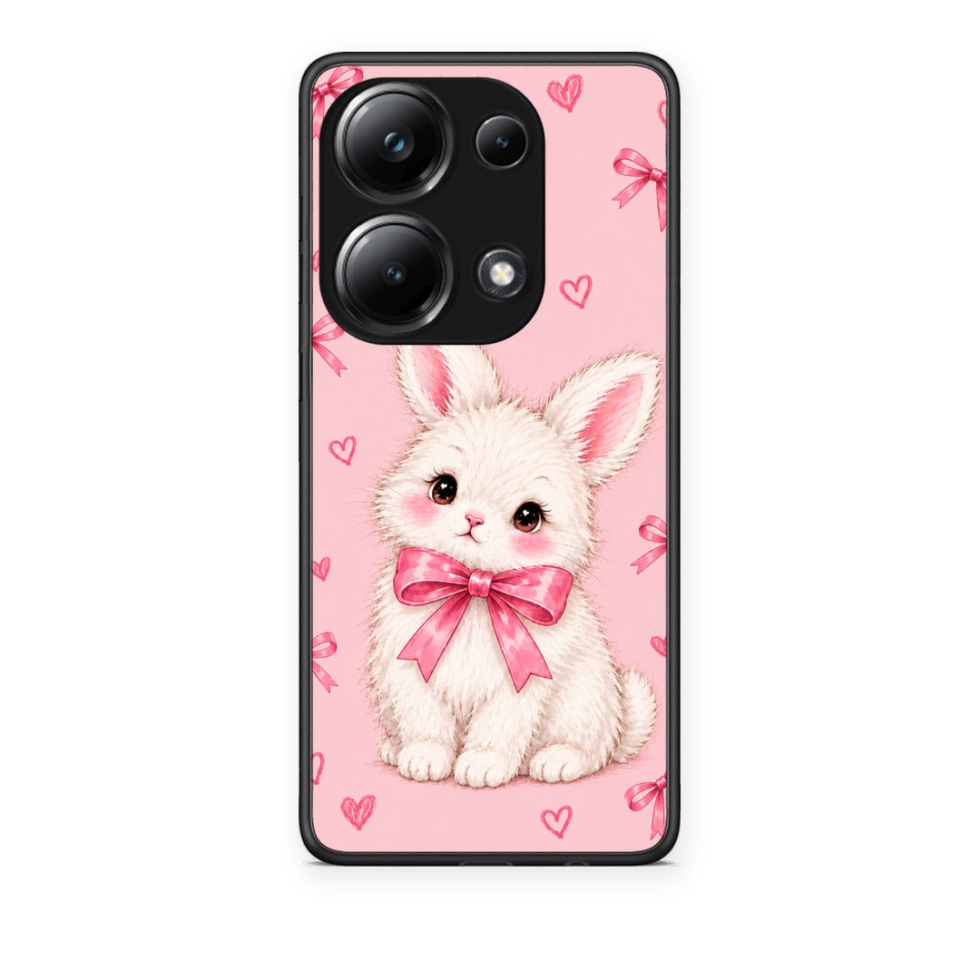 Θήκη Xiaomi Poco M6 Pro White Bunny and Pink Bows από τη Smartfits με σχέδιο στο πίσω μέρος και μαύρο περίβλημα | Xiaomi Poco M6 Pro White Bunny and Pink Bows case with colorful back and black bezels
