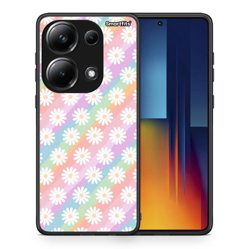 Θήκη Xiaomi Redmi Note 13 Pro 4G White Daisies από τη Smartfits με σχέδιο στο πίσω μέρος και μαύρο περίβλημα | Xiaomi Redmi Note 13 Pro 4G White Daisies case with colorful back and black bezels