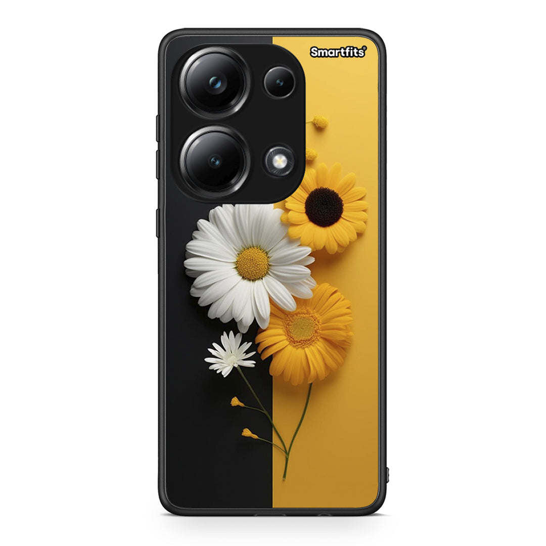 Xiaomi Poco M6 Pro Yellow Daisies θήκη από τη Smartfits με σχέδιο στο πίσω μέρος και μαύρο περίβλημα | Smartphone case with colorful back and black bezels by Smartfits