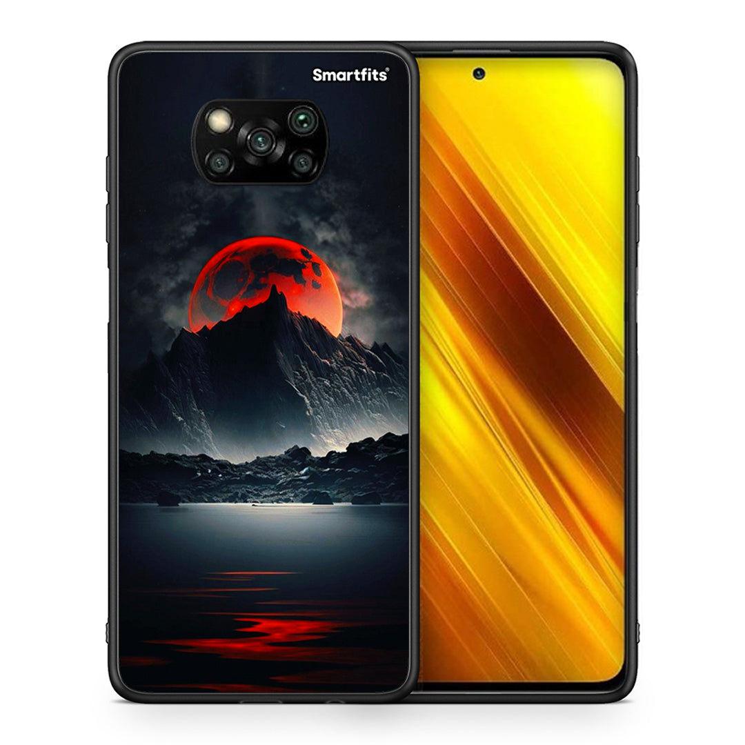 Θήκη Xiaomi Poco X3 Red Full Moon από τη Smartfits με σχέδιο στο πίσω μέρος και μαύρο περίβλημα | Xiaomi Poco X3 Red Full Moon case with colorful back and black bezels