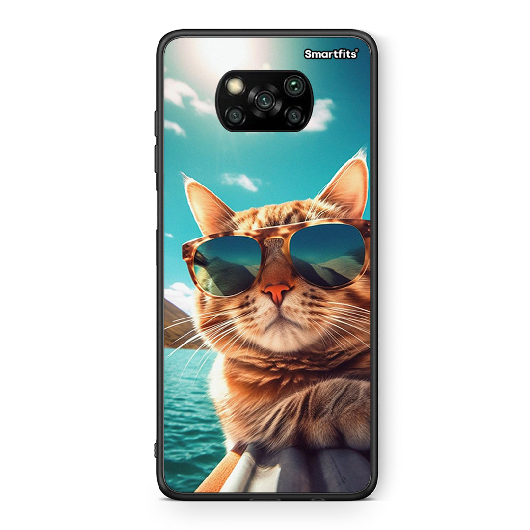 Θήκη Xiaomi Poco X3 Summer Cat από τη Smartfits με σχέδιο στο πίσω μέρος και μαύρο περίβλημα | Xiaomi Poco X3 Summer Cat case with colorful back and black bezels