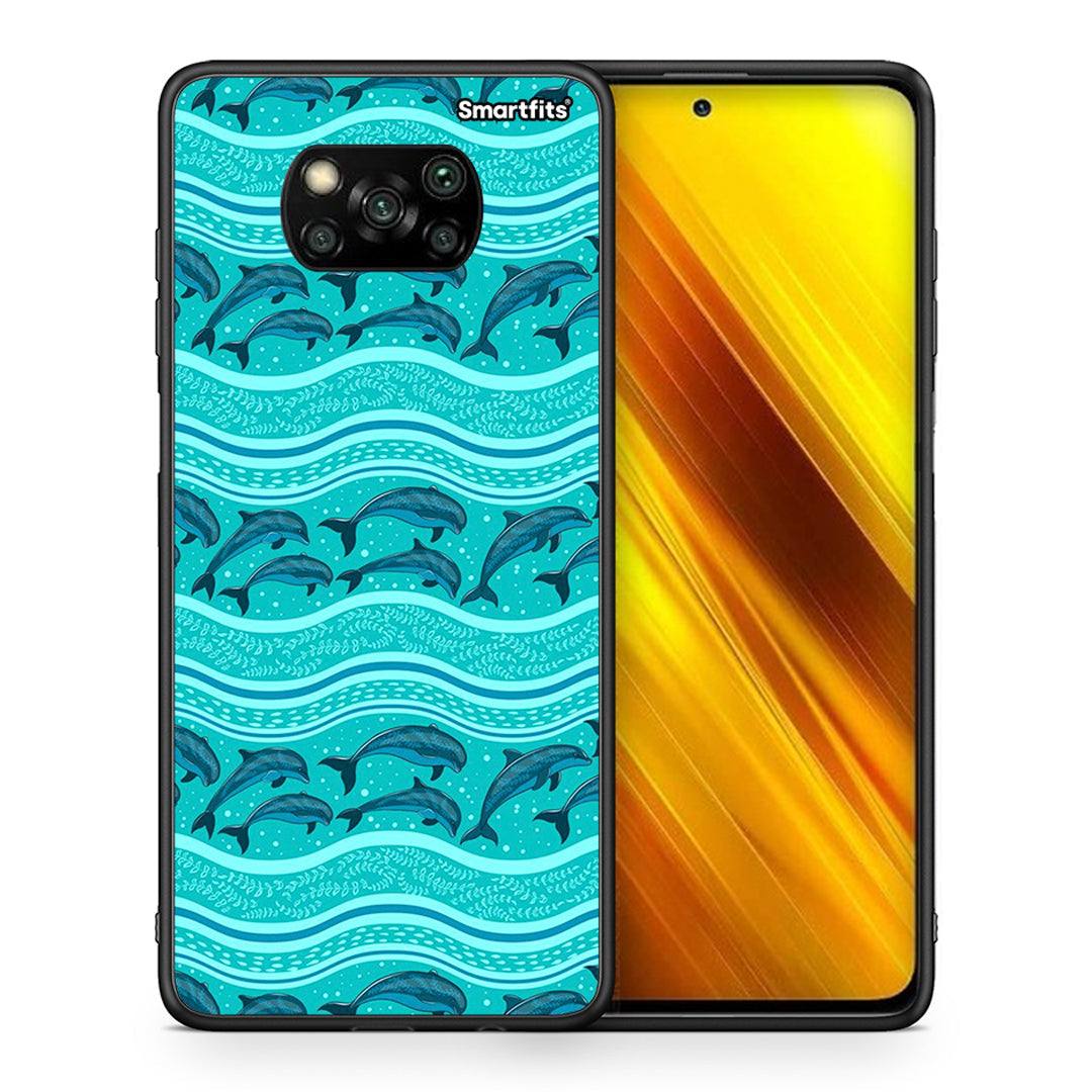 Θήκη Xiaomi Poco X3 Swimming Dolphins από τη Smartfits με σχέδιο στο πίσω μέρος και μαύρο περίβλημα | Xiaomi Poco X3 Swimming Dolphins case with colorful back and black bezels